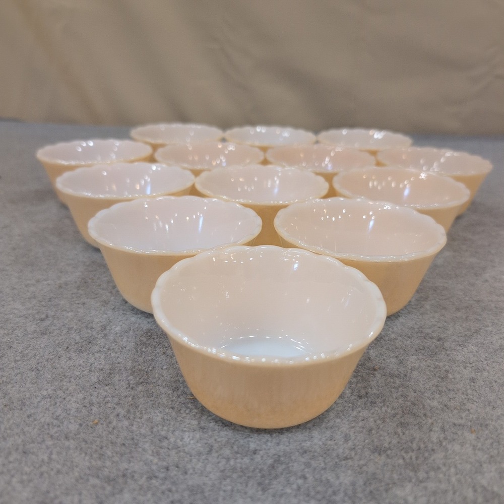 Anchor Hocking Fire King Peach Lustre Scalloped Custard Cups Set of 13